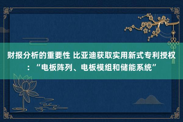 财报分析的重要性 比亚迪获取实用新式专利授权：“电板阵列、电板模组和储能系统”