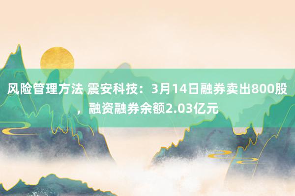 风险管理方法 震安科技：3月14日融券卖出800股，融资融券余额2.03亿元